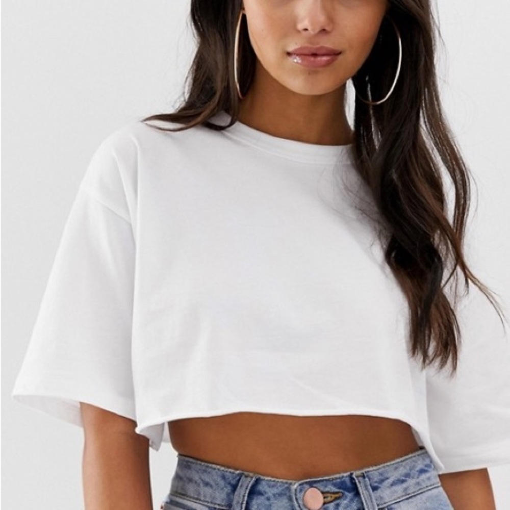 Shein White Boxy T Shirt Basic Tee Crop Top